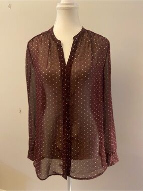 Old Navy Burgundy Sheer Polka Dot Button-Up Blouse